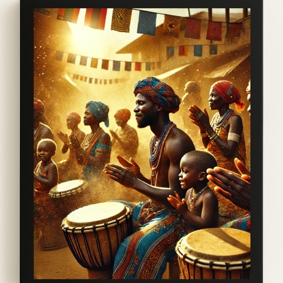 None Other - Cultural Drumming Scene Art Print In A Frame 8x10